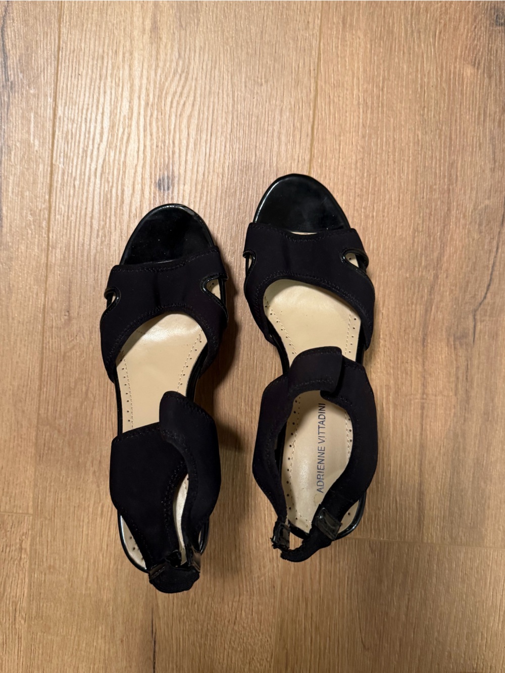 Adrienne Vittadini Black Suede Open-Toe Heels